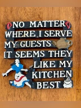 Two Cast Iron Trivets Vintage with kitchy sayings